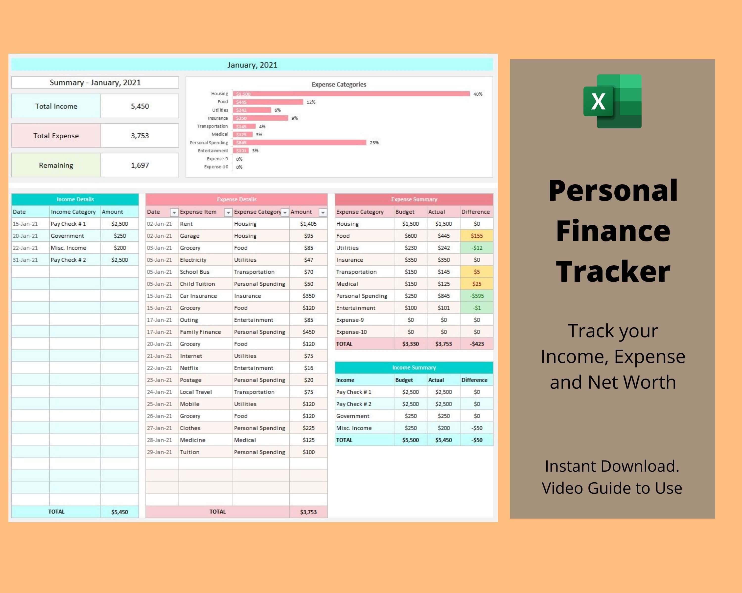 simple personal expense tracker excel template